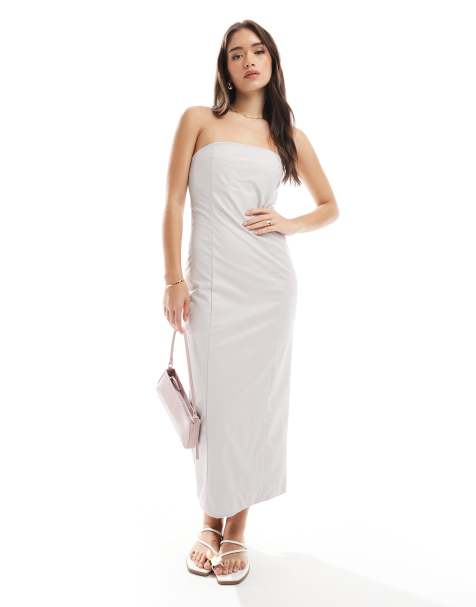 Narrated Strapless bodycon midi dress in grey pu - view 1