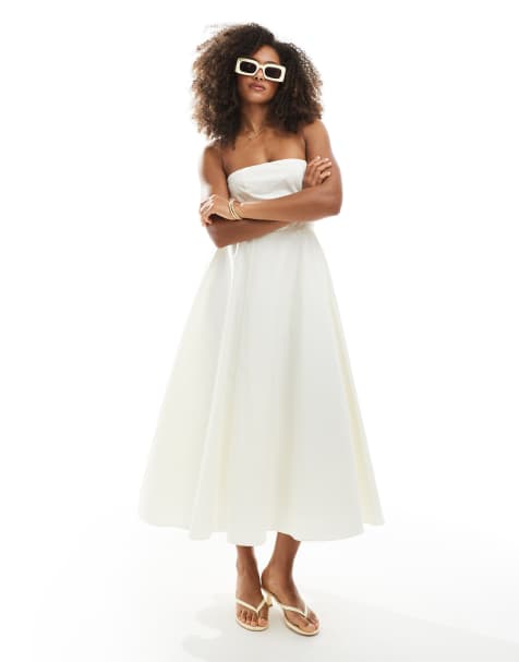 Narrated Strapless midi dress in vanilla