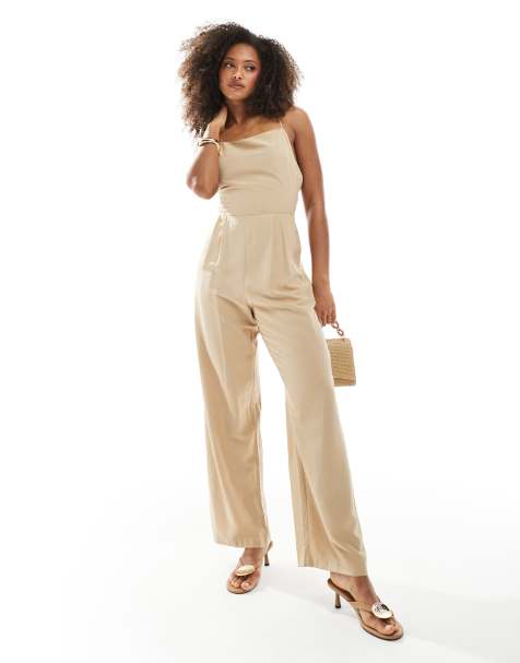Narrated Strappy back jumpsuit in rich sand - view 1