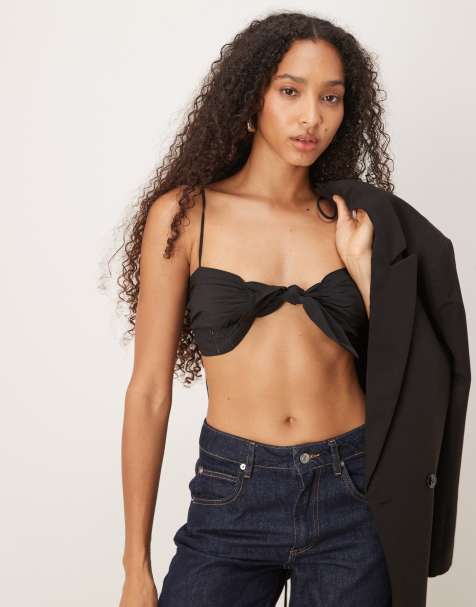 Narrated Strappy ruched brallette top in black