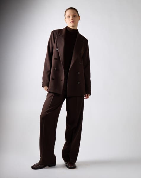 Narrated Tailored double-breasted blazer in deepest brown - view 1