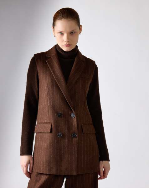 Narrated Tailored longline vest in brown stripe - view 1