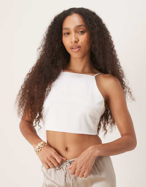 Narrated Tie back cami top in white satin - view 1