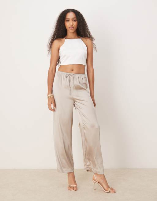 Narrated Tie back cami top in white satin, 3 of 4