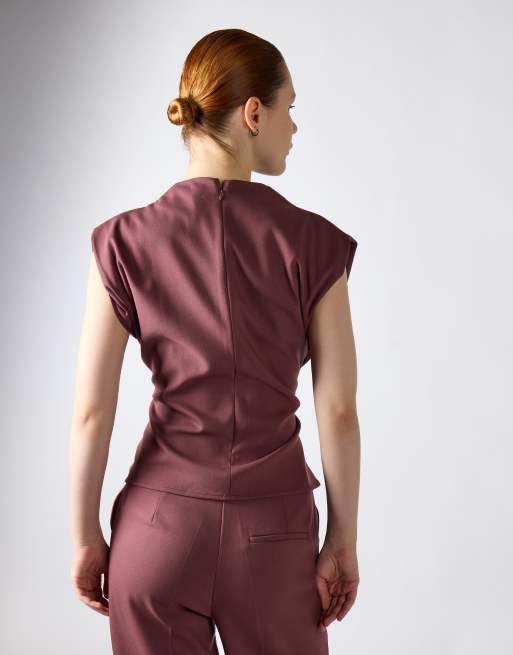 Narrated Tie front top in mauve, 2 of 4