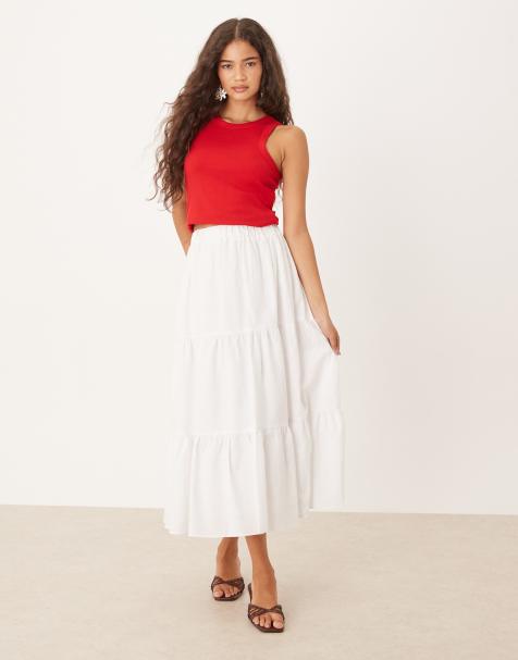 Narrated Tiered midi skirt in white