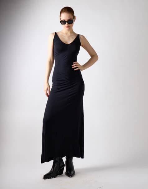 Narrated V neck bodycon midi dress in black - view 1