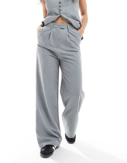 Narrated Wide leg trousers in grey pinstripe, 2 of 5