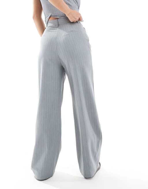 Narrated Wide leg trousers in grey pinstripe, 5 of 5