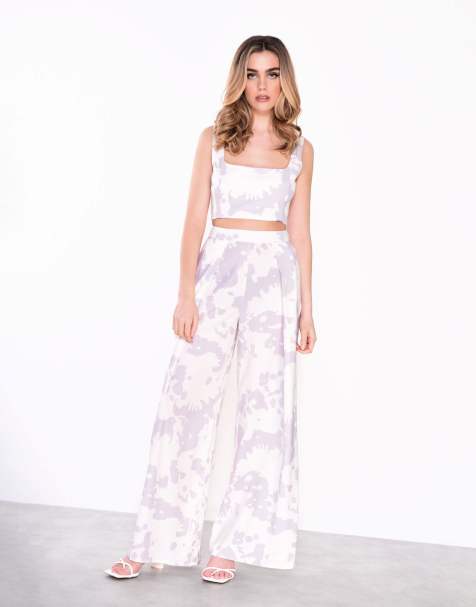 Narrated Wide leg trousers in misty lilac abstract