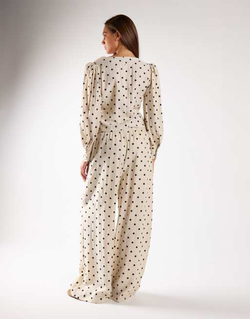 Narrated Wide-leg trousers in natural black spot, 4 of 4