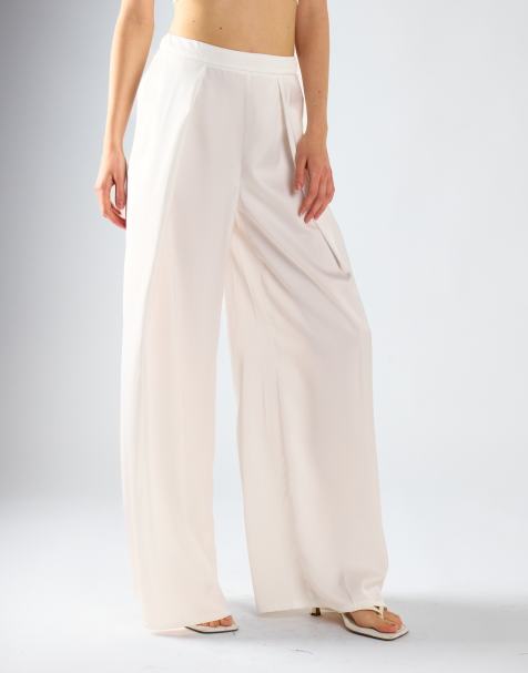 Narrated Wide-leg trousers in off white sateen - view 1