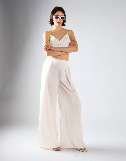 Narrated Wide-leg trousers in off white sateen, 2 of 4