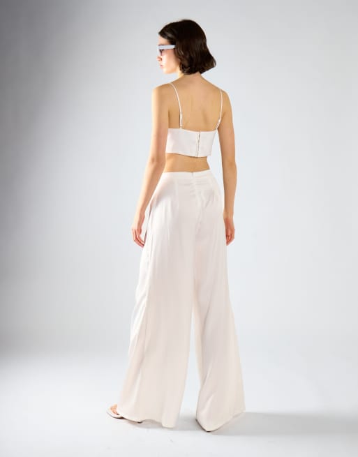 Narrated Wide-leg trousers in off white sateen, 3 of 4