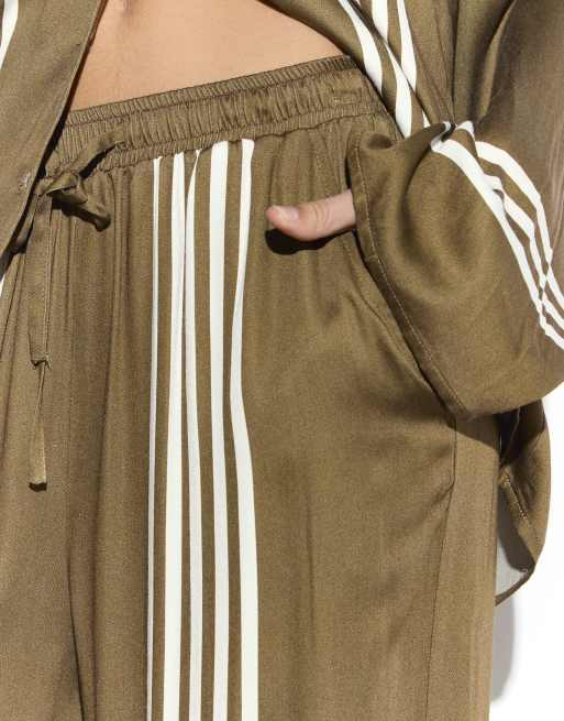 Narrated Wide leg trousers in olive cream stripe, 4 of 4