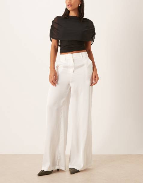 Narrated Wide-leg trousers in white satin