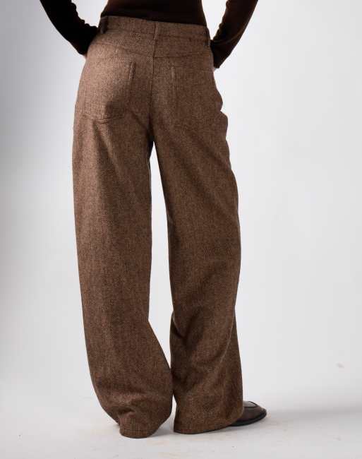 Narrated Wide leg tweed pants in brown herringbone, 4 of 4
