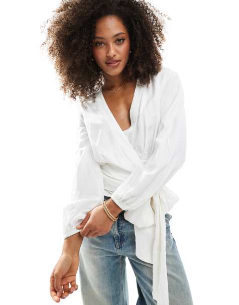 Narrated Wrap front blouse in off white - view 1