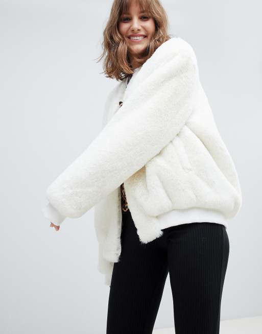 White fluffy hot sale bomber jacket