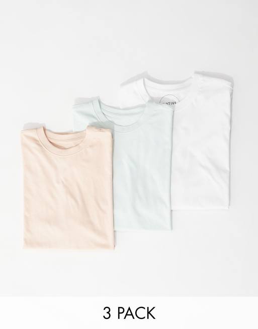 Native Youth 3 pack everyday t-shirts in blue pink and white