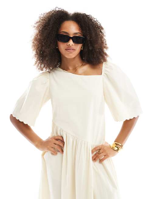 Native Youth asymmetric midaxi dress in buttermilk