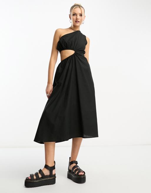 black asymmetric strap midi dress Tranquility Asymmetric Midi Dress