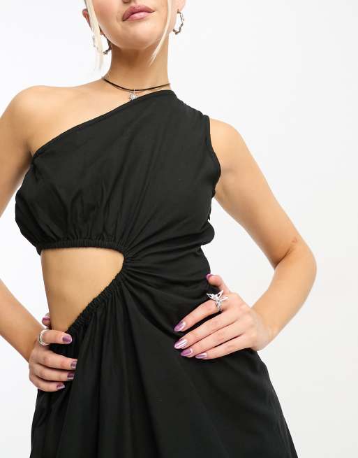 Native Youth asymmetric strap linen midi dress in black | ASOS