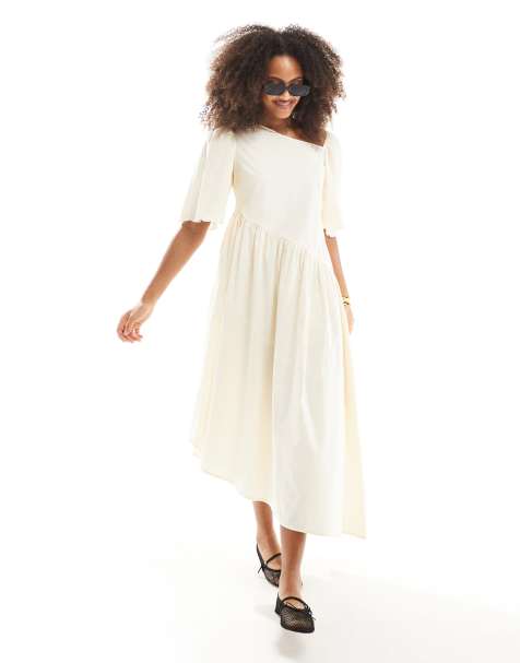 Native Youth – Asymmetrisches Midaxi-Kleid in Buttermilchgelb - view 1