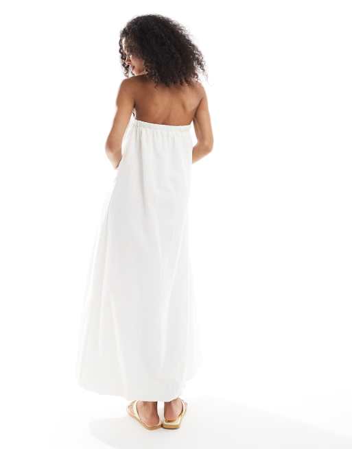 Native Youth bandeau linen look maxi dress in cream, 3 of 4