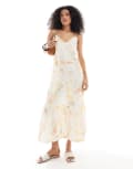 [Native Youth] Native Youth beach print cami maxi dress in multi-White L Cream/Orange