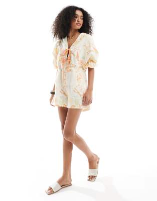 Shop Native Youth Beach Print Tie-detail Romper