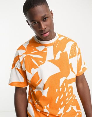 Native Youth beach t-shirt in orange graphic print
