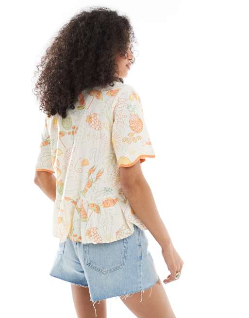 Native Youth beach tie detail blouse in multi