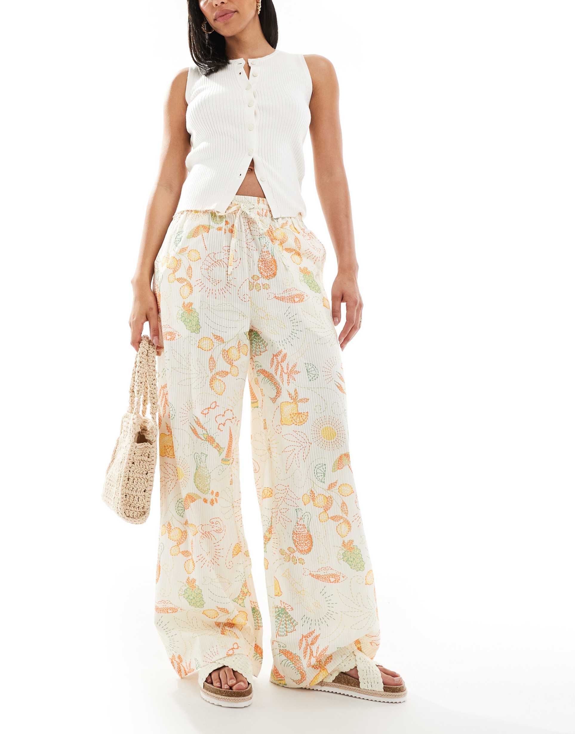 native youth beach tie detail wide leg pants in multi