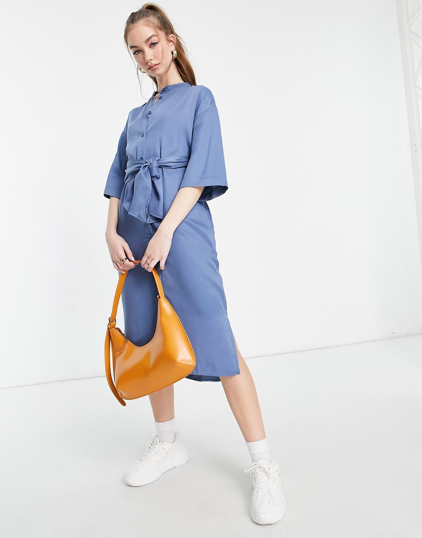 Native Youth belted shirt dress in blue-Blues