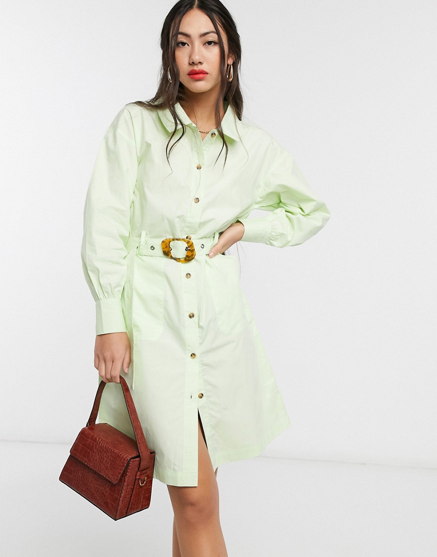Native Youth belted shirt dress with contrast buttons-Green
