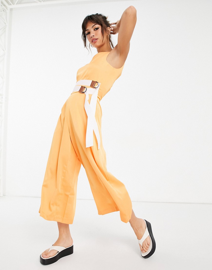 Native Youth belted wide leg jumpsuit in orange
