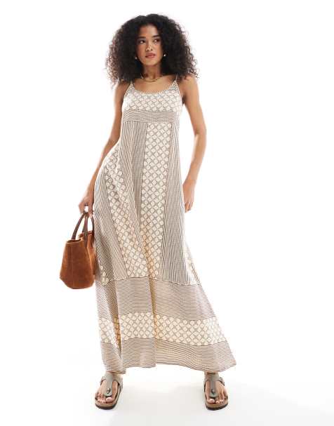 Native Youth – Besticktes Träger-Midaxikleid in Beige - view 1