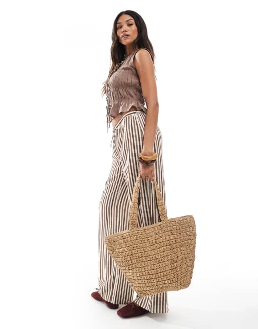 Native Youth – Beżowa torba tote typu bucket z rafii, 2 z 4