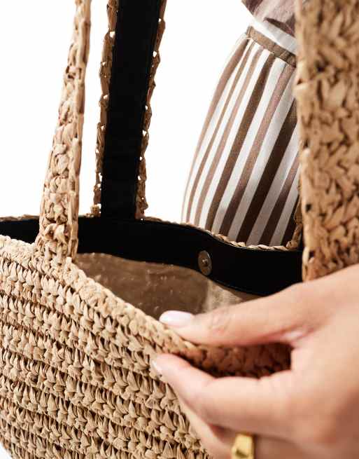 Native Youth – Beżowa torba tote typu bucket z rafii, 3 z 4