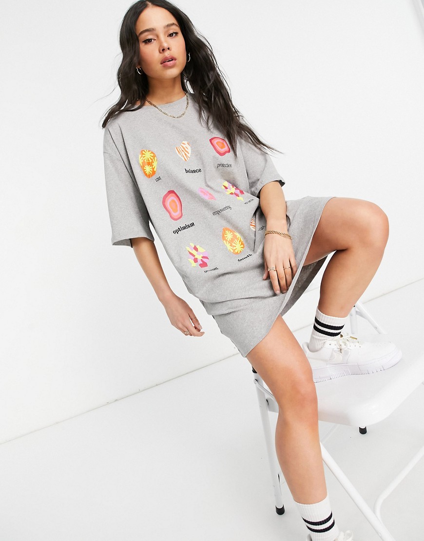 Native Youth big boy oversized t-shirt dress with crystals graphic-Grey
