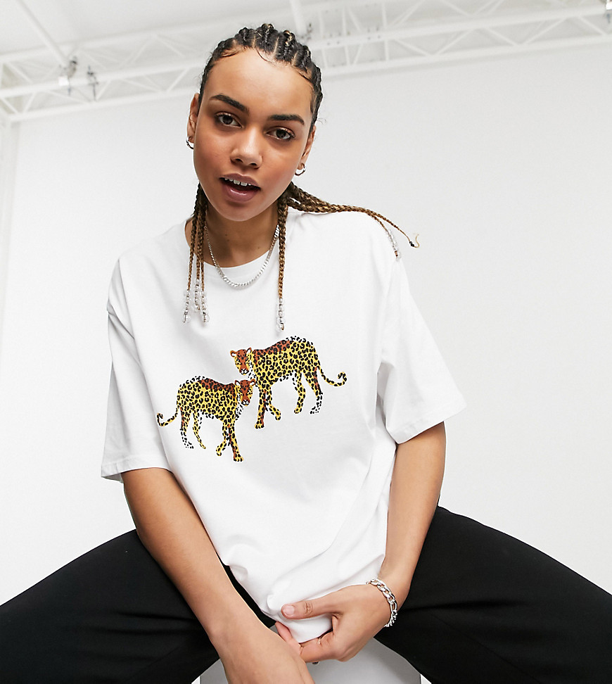 Native Youth big boy oversized T-shirt with leopards print-White