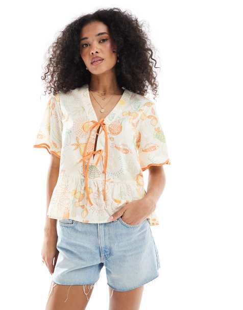 Native Youth - Blouse de plage à détails noués - Multicolore - view 1