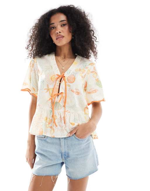 Native Youth - Blusa da mare multicolore con laccio