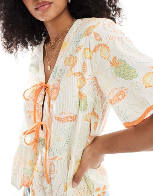 Native Youth - Blusa da mare multicolore con laccio, 3 di 4