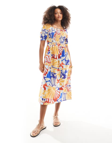Native Youth bold bloom puff sleeve midaxi dress in multi - view 1