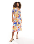 [Native Youth] Native Youth bold bloom puff sleeve midaxi dress in multi XS MULTI