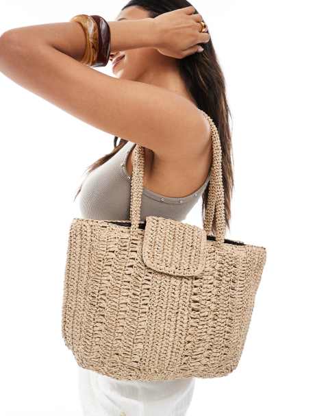 Native Youth - Borsa da spalla in rafia colore naturale con patta - view 1