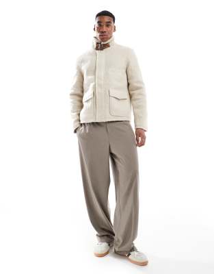 Native Youth Boucle Aviator Jacket In Neutral