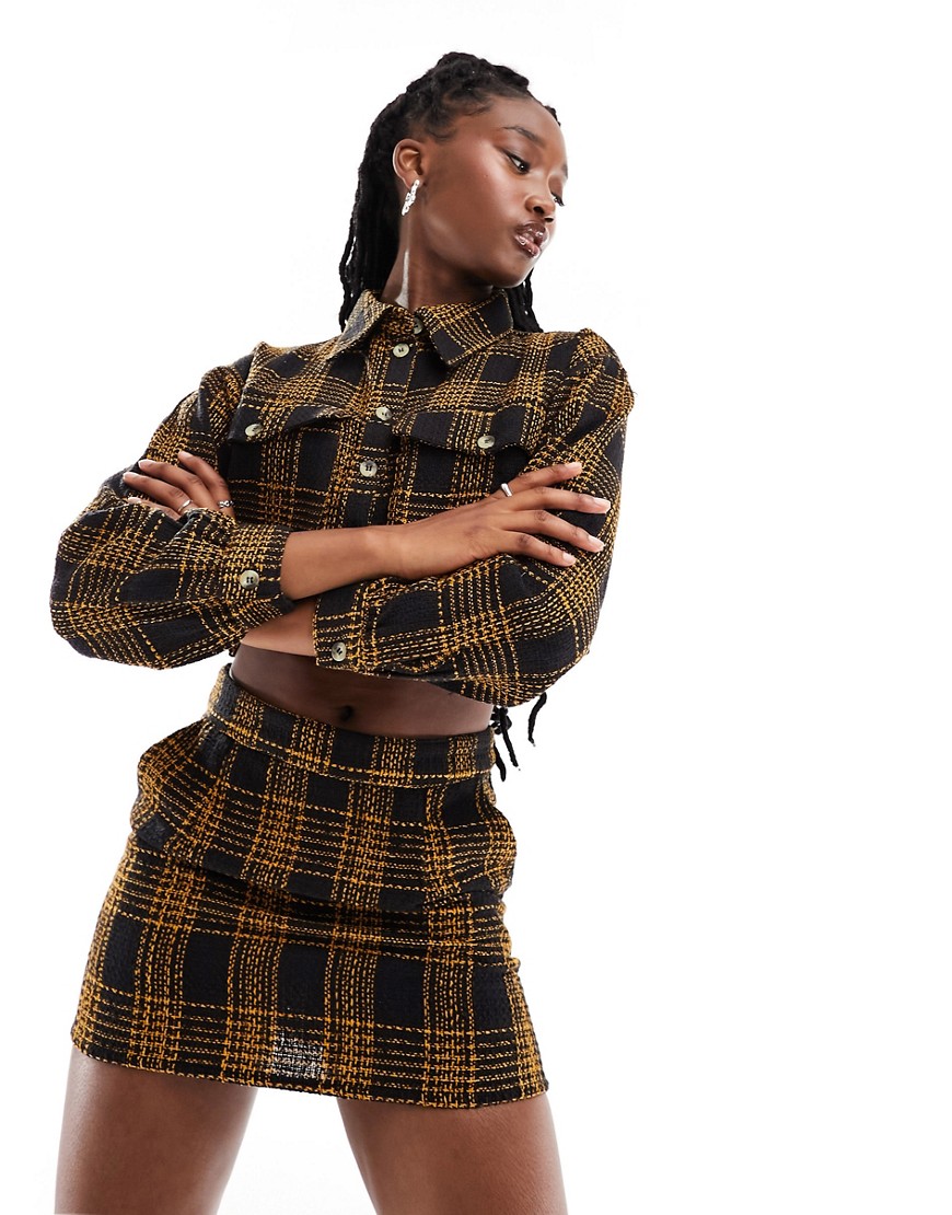 Native Youth boucle checked mini skirt co-ord in multi-Brown